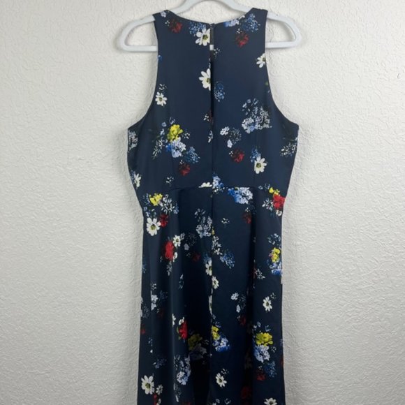 BANANA REPUBLIC Womens 14 Navy Blue Floral Sleeveless Dress Back Zip Button - Picture 5 of 7